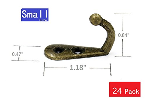 Yansanido 24 Pack Mini Vintage Bronze Double Hole Metal Door Hooks with Screws