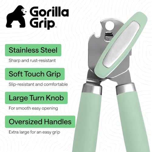Gorilla Grip Mint Stainless Steel Manual Can Opener - Heavy Duty Kitchen Tool