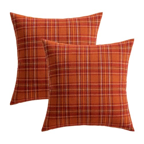 MIULEE Burnt Orange Plaid Pillow Covers 18x18 Inch - Set of 2