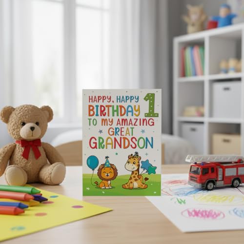 Great-Grandson's 1st Birthday Card - Premium A5 Jungle Theme