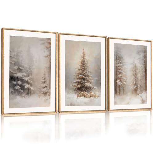 Winter Snowy Forest Landscape Wall Art Set - 3 Pieces 24x36 Inches