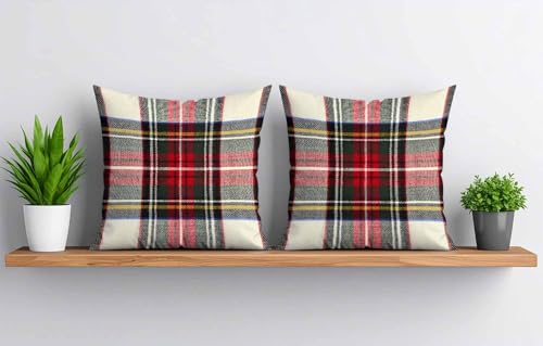 Red Black Plaid Pillow Covers 20x20 Inches Set of 2 Decorative Christmas Tartan Wool Pattern