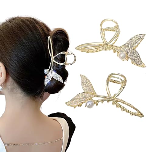 Rannyrena Gold Metal Hair Claw Clips with Pearls and Crystals - Pack of 2