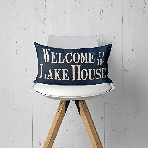 Welcome to Our Lake House Throw Pillow Cover, Navy Blue, 18x18 Inch