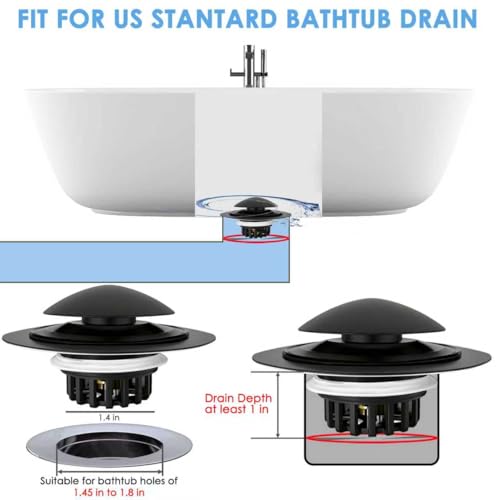 BAOLSLS Pop Up Bathtub Drain Stopper with Hair Catcher - Matte Black