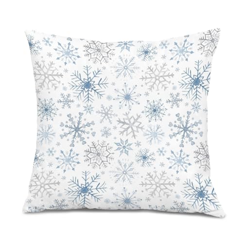 SDFKMLCDL Blue Silver Christmas Snowflake Pillow Cover 18x18 - Holiday Decor