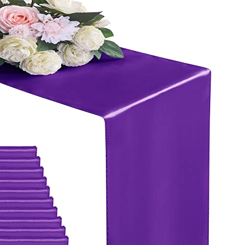 Purple Satin Table Runner 12x108 Inches - 24 Pack for Wedding & Party Decor