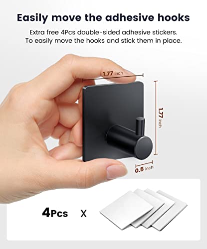 Heavy Duty Adhesive Towel Hooks - 6 Pack, Black Stainless Steel