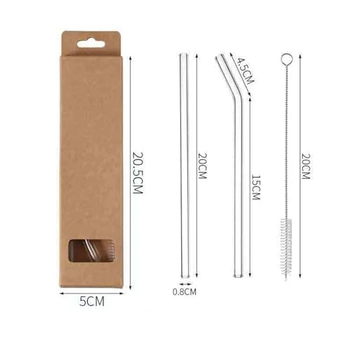 Reusable Glass Drinking Straws with Cleaning Brush - 2-Piece Set