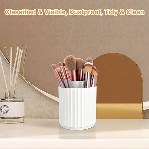 360° Rotating Makeup Brush Holder Organizer with 5 Slots - Dustproof Storage for Beauty Tools