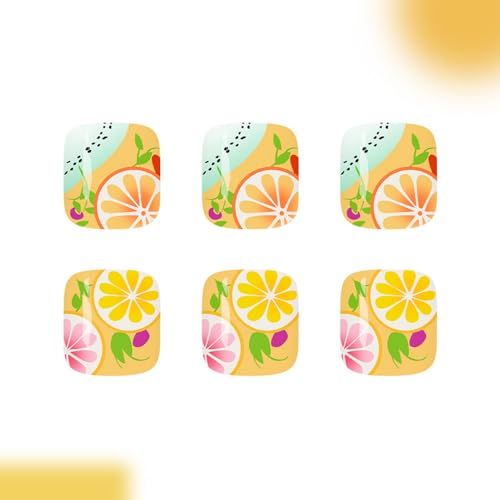 GRITOSE Lemon Fruit Press On Toenails Short Square Fake Toe Nails 24pcs
