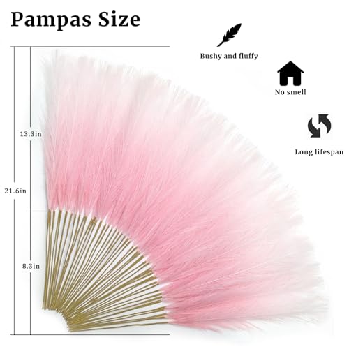 Pink Pampas Grass Decor - 50Pcs 21.6" Faux Pompas for Boho Home