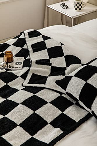 Black Checkered Microfiber Throw Blanket 51x63 Inches Cozy Couch Bed Decor