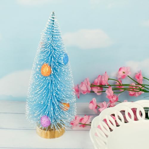 Needzo Blue Easter Bottle Brush Trees with Sparkly Eggs - 8 Inch 3-Pack