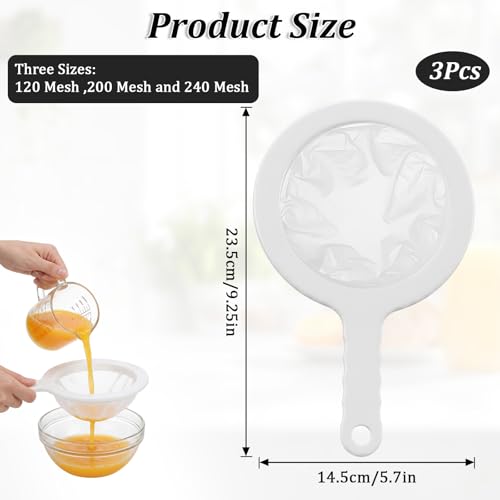 Yuanan 3-Piece Nylon Mesh Strainer Set, Ultra Fine Sieve with Handle