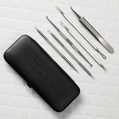 Petunia Skincare 6-Piece Pimple Popper and Blackhead Extractor Kit with Travel Case