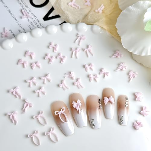 Quezadyl 300Pcs Pink Kawaii Bow Nail Art Charms 3D Resin Ribbon Bowknot Gems