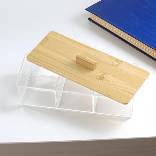 ZEXALOR Clear Acrylic Bathroom Organizer with 3 Compartments and Lid