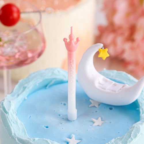 Gradient Pink Crown Birthday Candles - 5PCS Long Smokeless Wax