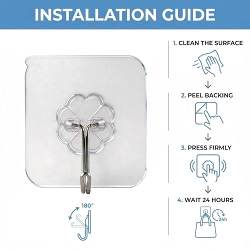 Heavy Duty Adhesive Wall Hooks - 10 Pack, 33 lbs Capacity