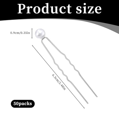 50 Pcs Wedding Pearl Hair Pins Bridal U-Shaped White Hair Accessories