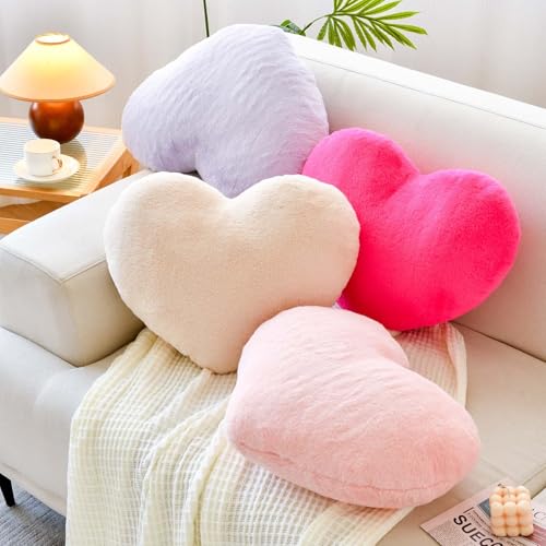 Hot Pink Heart Pillow - Mini 12.9" x 9.8" Faux Fur Decorative Cushion