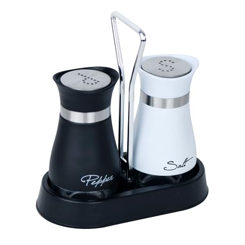 Wartter 2-Piece Salt and Pepper Shaker Set with Holder - Black & White