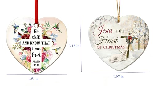 Christian Heart Christmas Ornaments Set of 2 | Inspirational Decor
