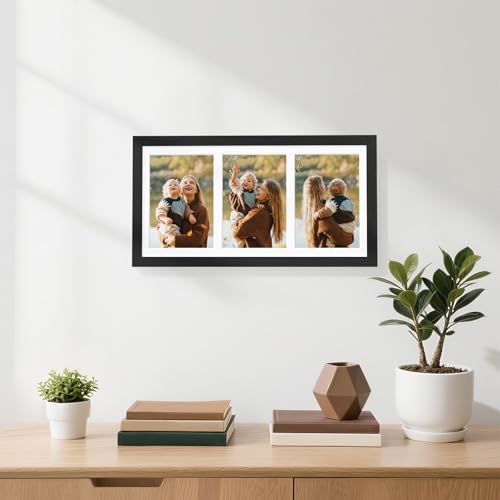 Black 3-Photo Collage Frame for 5x7 Pictures - 8x16 Wall Decor