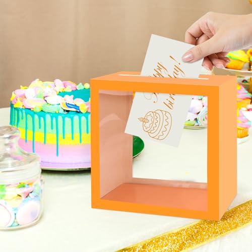 Orange Card Box with Clear Window for Weddings & Events - 9x9x5in