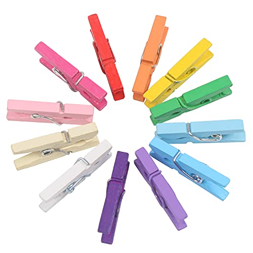 KIMOBER 200pcs Mini Colored Wooden Clothespins, 0.98 Inch Craft Clips