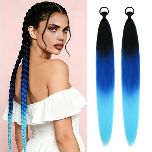 Rosmile 2 Pack 26 Inch Braid Ponytail Extension with Elastic Tie