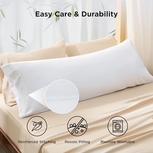 Bedsure Bamboo Body Pillowcase, Cooling 20" x 54" Cover - White
