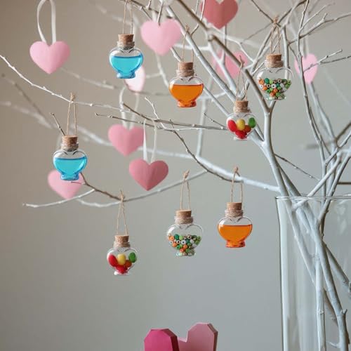25 Pack Heart-Shaped Mini Plastic Bottles with Cork Stoppers & Craft Kit