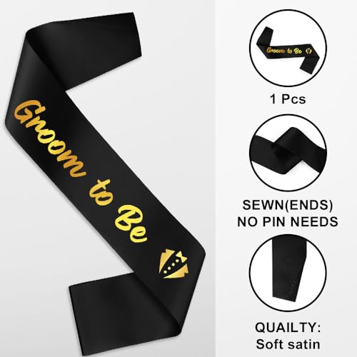Groom To Be Sash Black Groom Sash with Gold Foil - Bachelor Party Decorations & Gifts - Groom to Be Accessories