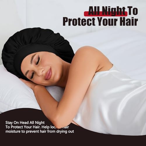 VOGTORY Double Layer Satin Sleep Bonnet with Tie Band for Curly Hair