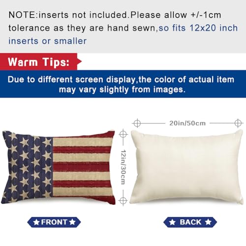 RABUSOFA 4th of July Patriotic Pillow Cover 12x20 - Vintage American Flag