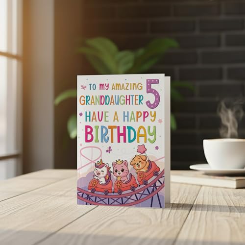 5th Birthday Card for Granddaughter - Rollercoaster Theme A5 Greeting Card