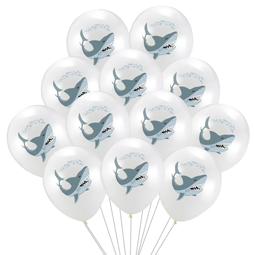 JazSwirl Shark Birthday Balloons 12-Inch White Latex 24-Pack Party Decor