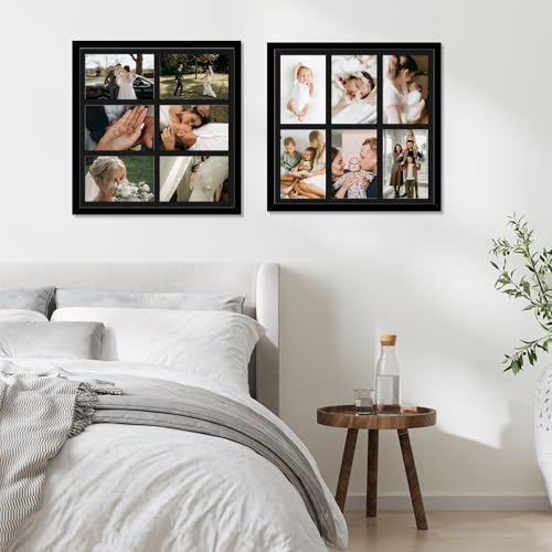 13x13 Collage Picture Frame, Holds 6 4x6 Photos or One 13x13 Print, Black