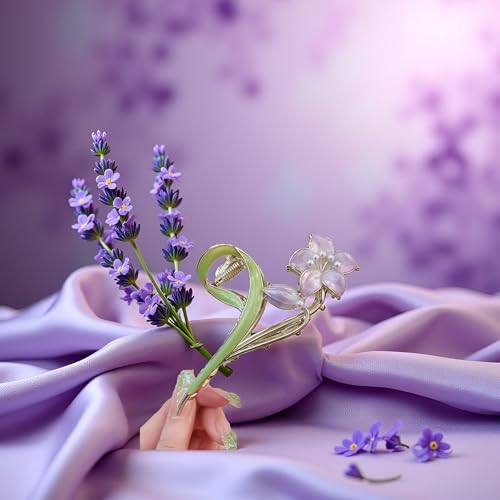 Purple Lily Metal Hair Claw Clip - Large Non-Slip Strong Hold Barrette