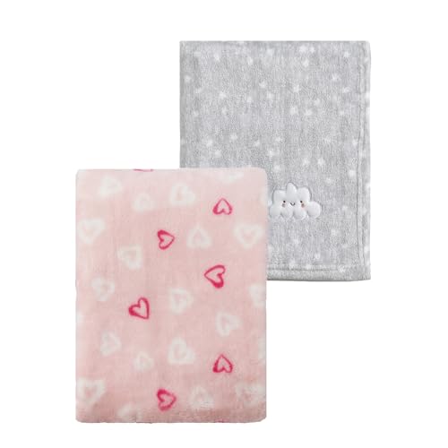 CREVENT 2-Piece Baby Blanket Set, 30x40 Flannel Fleece, Cloud & Heart