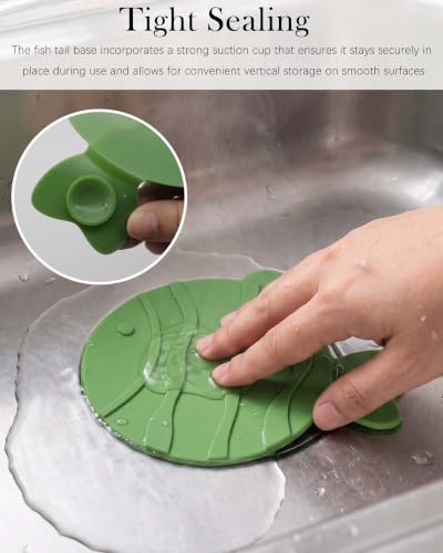 Fish Silicone Drain Stopper - 2 Pack, Suction Cup Cover for Bathtub & Sink