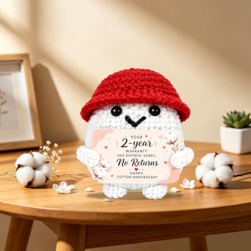 Funny 2nd Anniversary Cotton Gift with Crochet Doll & Card