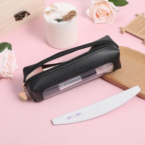 Clear Makeup Brush Bag - Small PU Leather Travel Cosmetic Pouch Black