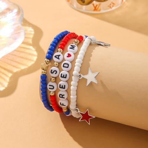 4th of July Beaded Bracelets for Men & Women - Patriotic Red, White & Blue Stackable Bangles