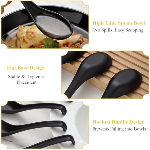 Berglander 12-Piece Asian Soup Spoon Set - Durable Plastic Spoons for Ramen, Pho, and Wonton