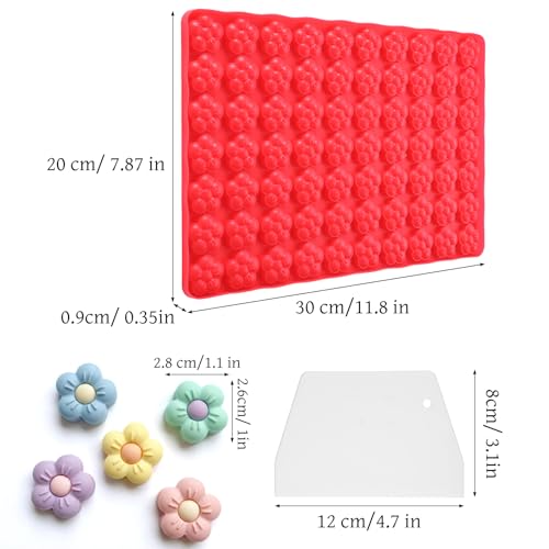 Fiyooau 70-Cavity Silicone Flower Candy Mold with Scraper for Chocolate and Gummies