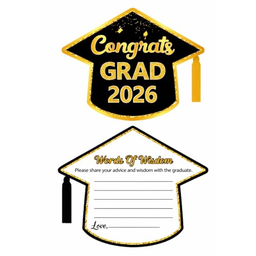 50 Graduation Advice Cards - Black & Gold Cap Shaped 2026