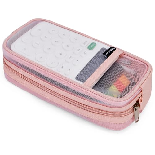 Hsmihair Clear Mesh Pencil Case Large Pink Pen Pouch Organizer